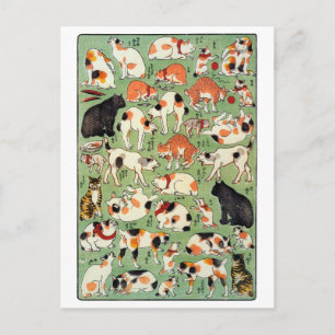 Katten uit de Edo-tijd, Utagawa Yoshifuji, Ukiyo-e Briefkaart