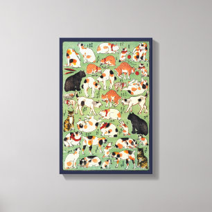 Katten uit de Edo-tijd, Utagawa Yoshifuji, Ukiyo-e Canvas Afdruk