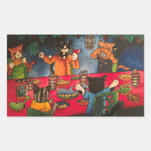 Katten uit de nachtelijke familie rechthoekige sticker
