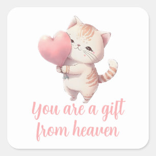 Katten Valentijns Roze Hart Waterverf Kat Liefde Vierkante Sticker