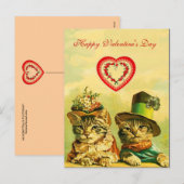 KATTEN VAN DE OUDE FASHION-VALENTIJNSDAG MET HART FEESTDAGENKAART (Voorkant / Achterkant)