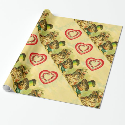 KATTEN VAN DE OUDE FASHION-VALENTIJNSDAG MET HARTS CADEAUPAPIER (Uitgerold)