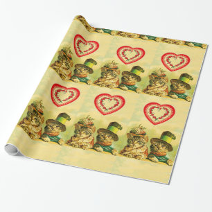 KATTEN VAN DE OUDE FASHION-VALENTIJNSDAG MET HARTS CADEAUPAPIER