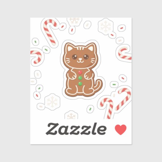 Katten van gemberkoek — Mooie Kerstkoek Kat  Sticker (Vel)