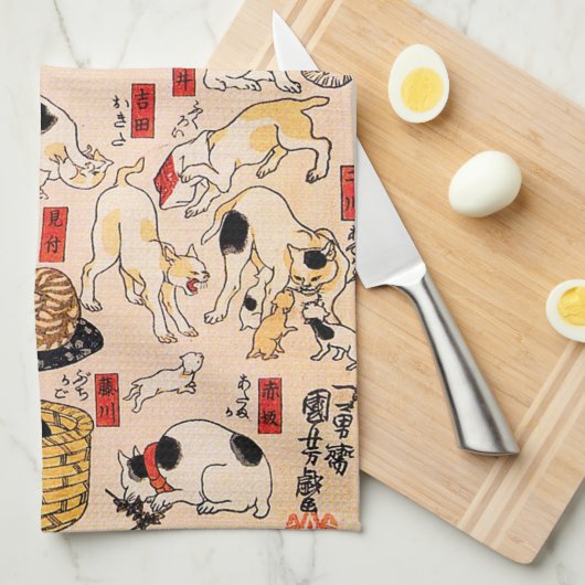 Katten van Utagawa Kuniyoshi Theedoek (Quarter Fold)