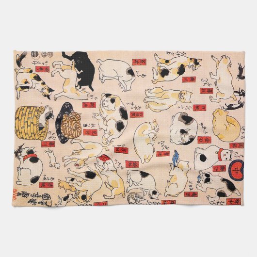 Katten van Utagawa Kuniyoshi Theedoek (Horizontaal)