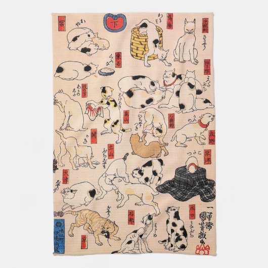 Katten van Utagawa Kuniyoshi Theedoek (Verticaal)
