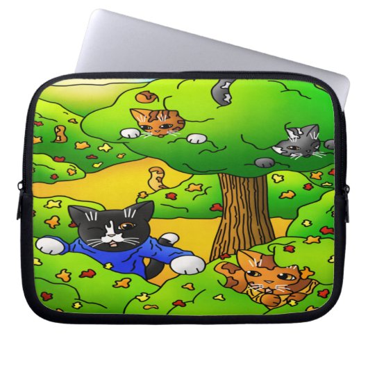 Katten verbergen en zoeken laptop sleeve (Voorkant)