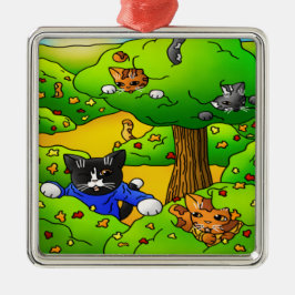 Katten verbergen en zoeken metalen ornament