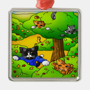Katten verbergen en zoeken metalen ornament