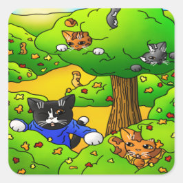 Katten verbergen en zoeken vierkante sticker