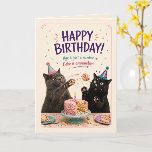 Katten Verjaardagstaart Battle Kaart (Gele Bloem)
