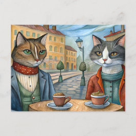 Katten verkleed eten in een café feestdagenkaart