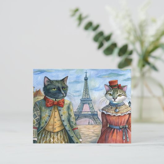 Katten verkleed in Parijs Feestdagenkaart (Staand voorkant)