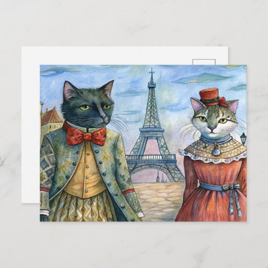 Katten verkleed in Parijs Feestdagenkaart (Voorkant / Achterkant)