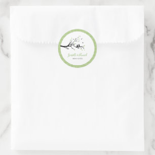 Katten Verliefd Groen & Wit Gingham Patroon Namen Ronde Sticker
