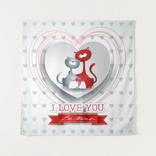 Katten verliefd met Hart Wandkleed (Voorkant)