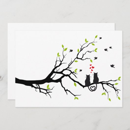 Katten verliefd op boom met rode harten (Voorkant / Achterkant)