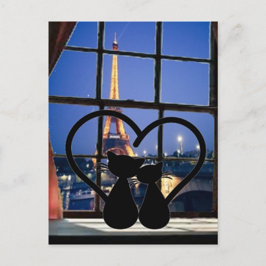 katten verliefd op parijs briefkaart (Voorkant)
