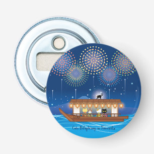 Katten Verrukking in vuurwerk Aan boord van een wo Button Flesopener