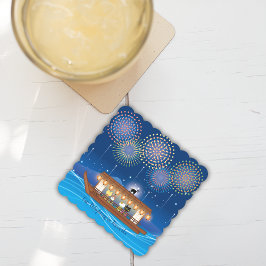 Katten Verrukking in vuurwerk Aan boord van een wo Kartonnen Onderzetters