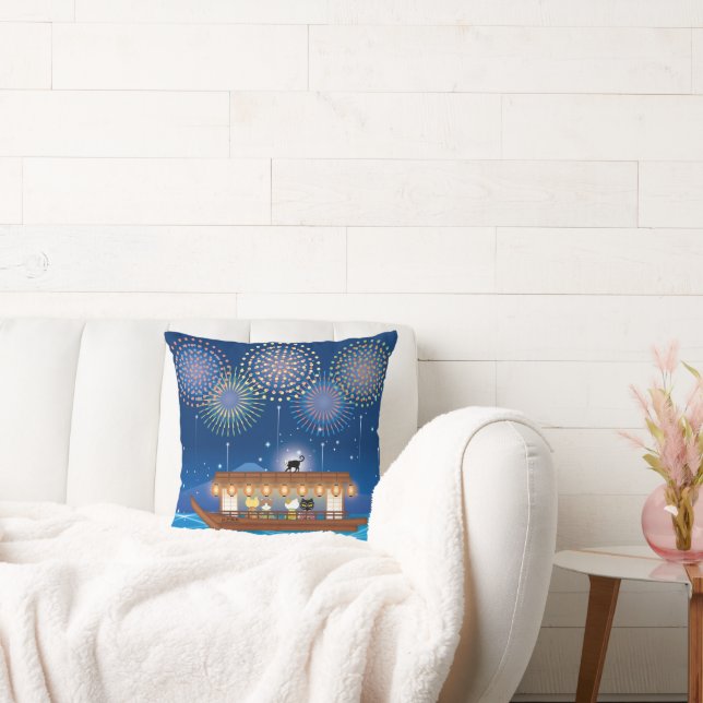 Katten Verrukking in vuurwerk Aan boord van een wo Kussen (Bank)