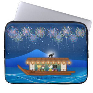 Katten Verrukking in vuurwerk Aan boord van een wo Laptop Sleeve