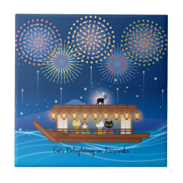 Katten Verrukking in vuurwerk Aan boord van een wo Tegeltje