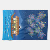 Katten Verrukking in vuurwerk Aan boord van een wo Theedoek (Horizontaal)