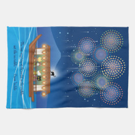 Katten Verrukking in vuurwerk Aan boord van een wo Theedoek