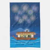 Katten Verrukking in vuurwerk Aan boord van een wo Theedoek (Verticaal)