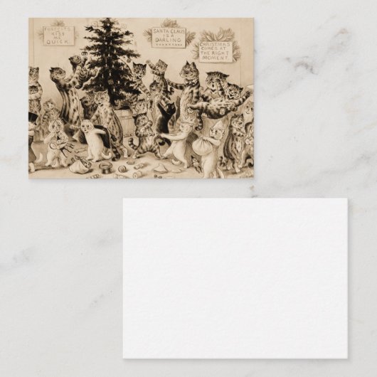 Katten versieren de kerstboom door Louis Wain Notitiekaartje (Voorkant / Achterkant)