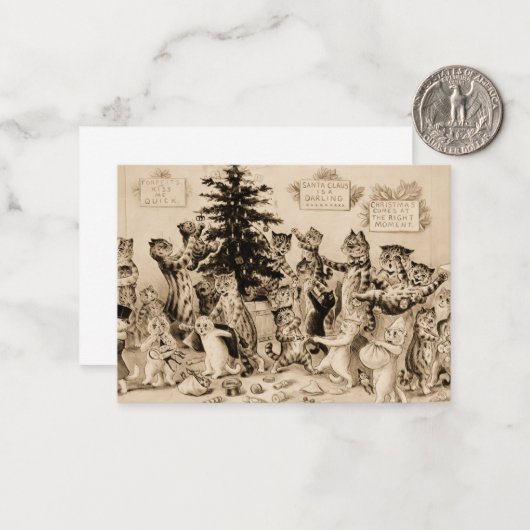 Katten versieren de kerstboom door Louis Wain Notitiekaartje (Voorkant / Achterkant in situ)