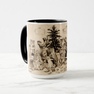 Katten versieren kerstboom door Louis Wain Mok
