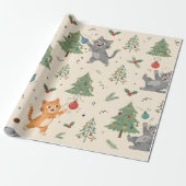 Katten versus kerstboom Grappig inpakpapier (Uitgerold)