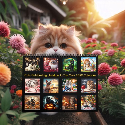 Katten vieren Feestdagen in het jaar 20XX Kalender