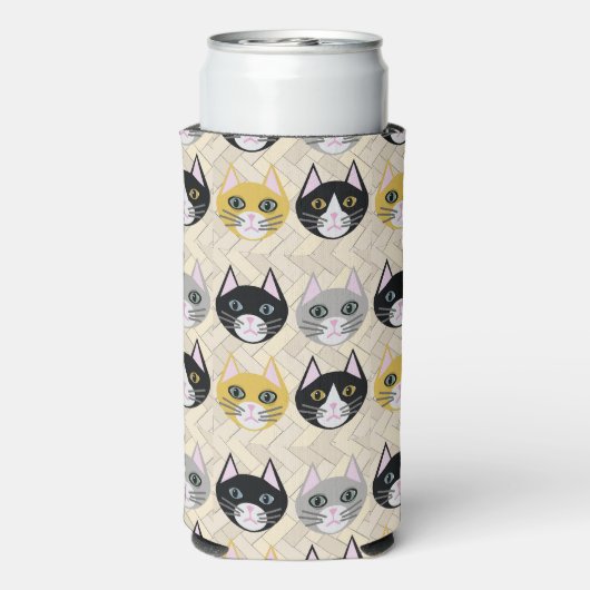 Katten visgraat beige seltzer blikjeskoeler (Seltzer Achterkant)