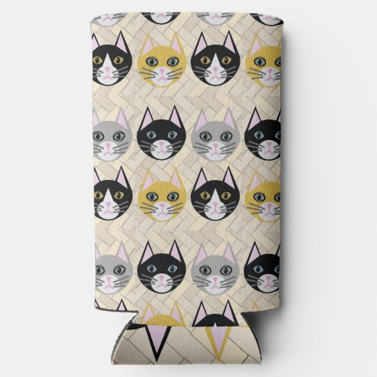 Katten visgraat beige seltzer blikjeskoeler (Achterkant)