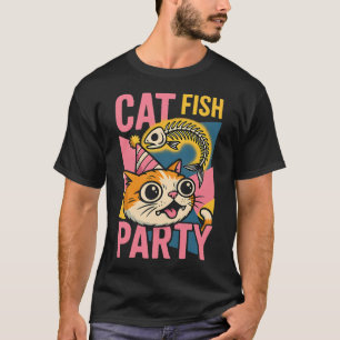 Katten Vissen Feest Grappige Cartoon T-shirt