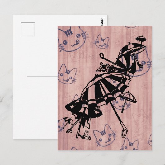 Katten vlakken Parasols Parasols Paraprellas Kunst Briefkaart (Voorkant / Achterkant)