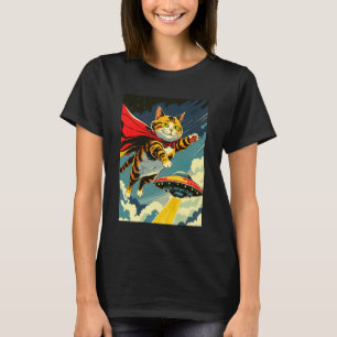 Katten vliegen met UFO-novelty T-shirt, schattige T-shirt