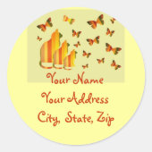Katten & Vlinders Adresetiketten Ronde Sticker (Voorkant)