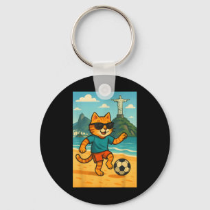 Katten Voetbal Spelen Schattig Sport Rio De Janeir Sleutelhanger