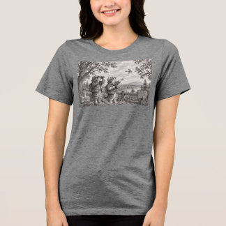 Katten Vogelkijkers Potloodschets Dames Tri-Blend Shirt