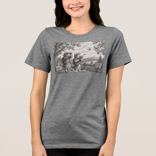 Katten Vogelkijkers Potloodschets Dames Tri-Blend Shirt (Voorkant)