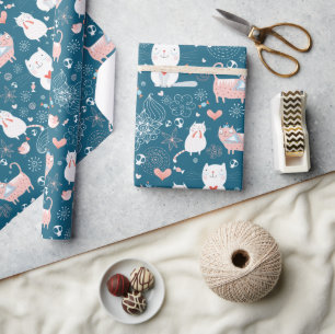 Katten, vogels en hartenpapier cadeaupapier
