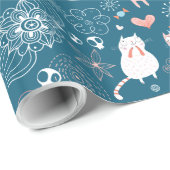 Katten, vogels en hartenpapier cadeaupapier (Rol Hoek)