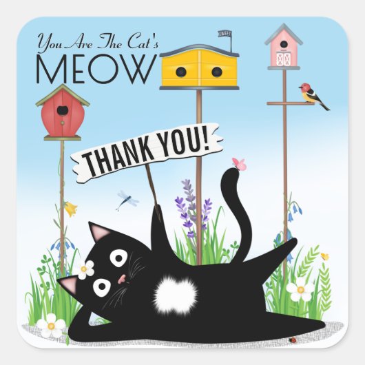 Katten Vogels Tuin Dank U Vierkante Sticker (Voorkant)