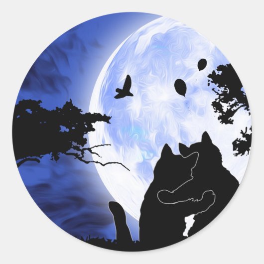 katten volle maan ronde sticker (Voorkant)