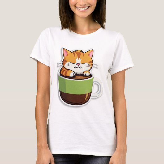 Katten voor de koffie – Schattige T-shirt voor kat (Voorkant)